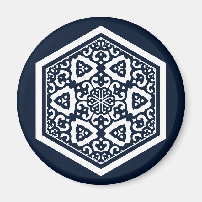 Oriental Blue White Ottoman Turkansk spårekonst Magnet (Framsidan)