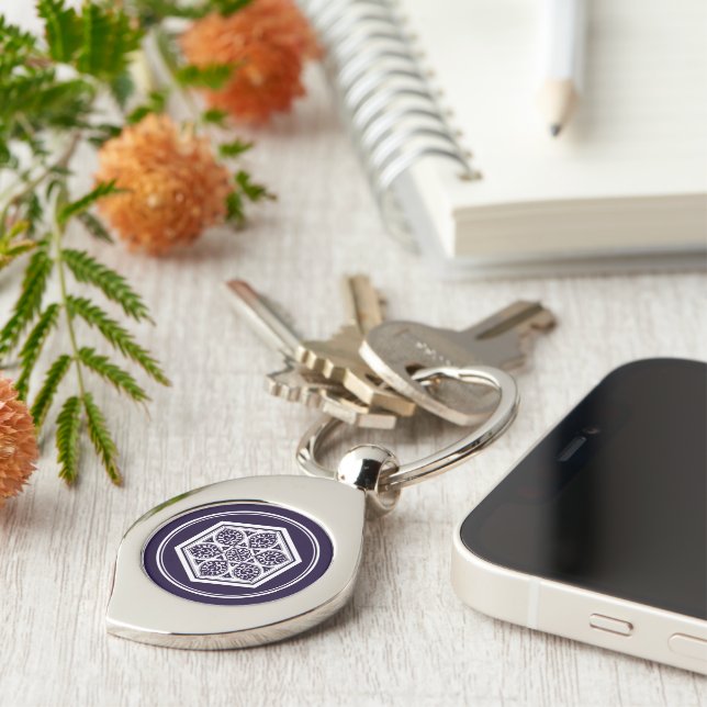 Oriental Blue White Ottoman Turkansk spårekonst Swirl Silverfärgad Nyckelring (Sidan)