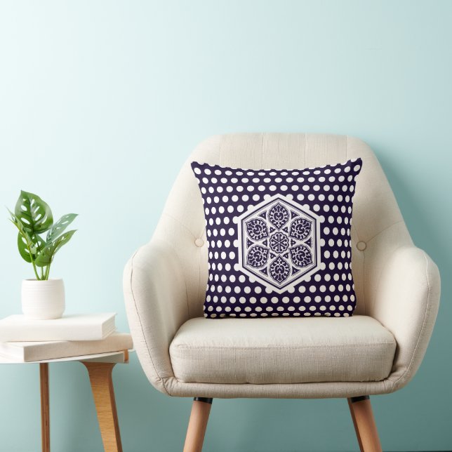 Oriental Blue White Turette Geometric Art Kudde (Stol)