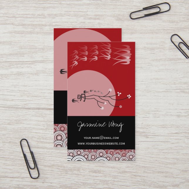 Oriental Bright Måne Sväljer Birds Zen Modern Art Visitkort (Fram/Back In Situ)