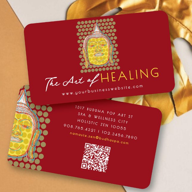 Oriental Buddha Dots Holistisk Hälsa Och Välbefinn Visitkort (Oriental Buddha Pop Dots Holistic Health And Wellness Business Card @ fatfatin)