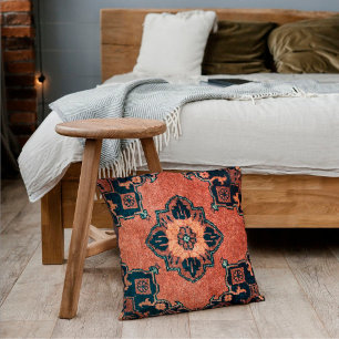 Oriental Burnt Umber Ebony Black Persian Carpet Kudde