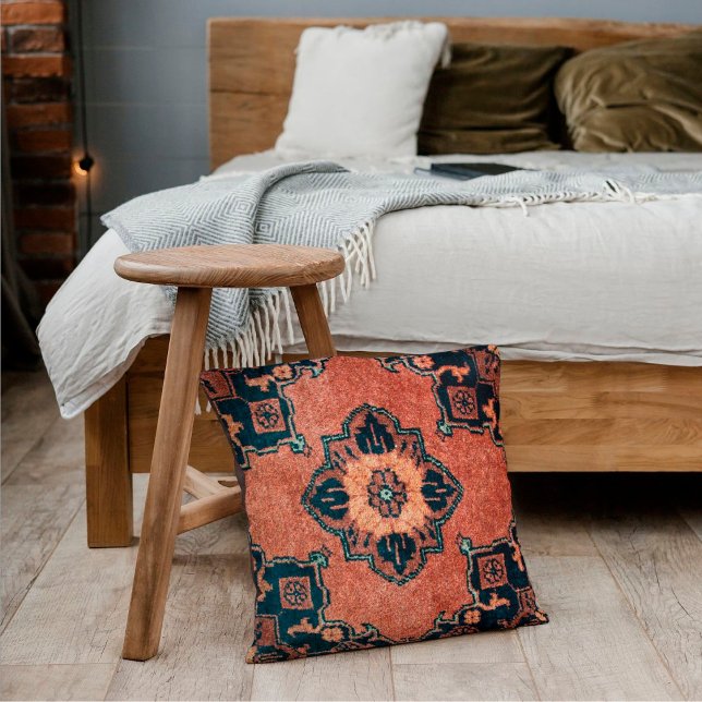 Oriental Burnt Umber Ebony Black Persian Carpet Kudde (Skapare uppladdad)