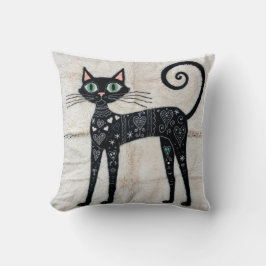 Oriental Cat Kilim Pillows: Black and White Animal Kudde