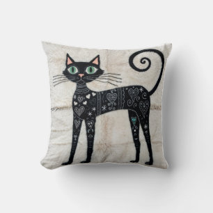 Oriental Cat Kilim Pillows: Black and White Animal Kudde