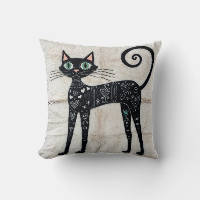 Oriental Cat Kilim Pillows: Black and White Animal Kudde (Framsida)