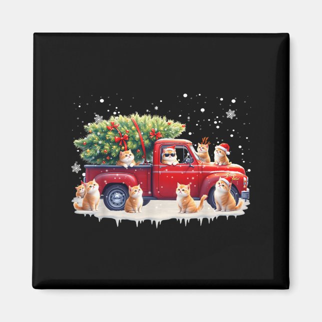 Oriental Cat Red Truck Christmas Tree Santa Ugly X Magnet (Framsidan)