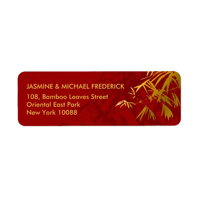 Oriental Chic Bamboo Lövs Guld Red Address Label Returadress Etikett (Framsidan)