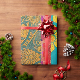 ORIENTAL Colorful Grönt Red - Wrapping Papper Presentpapper