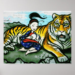 Oriental Dam och Tiger Graffiti Poster