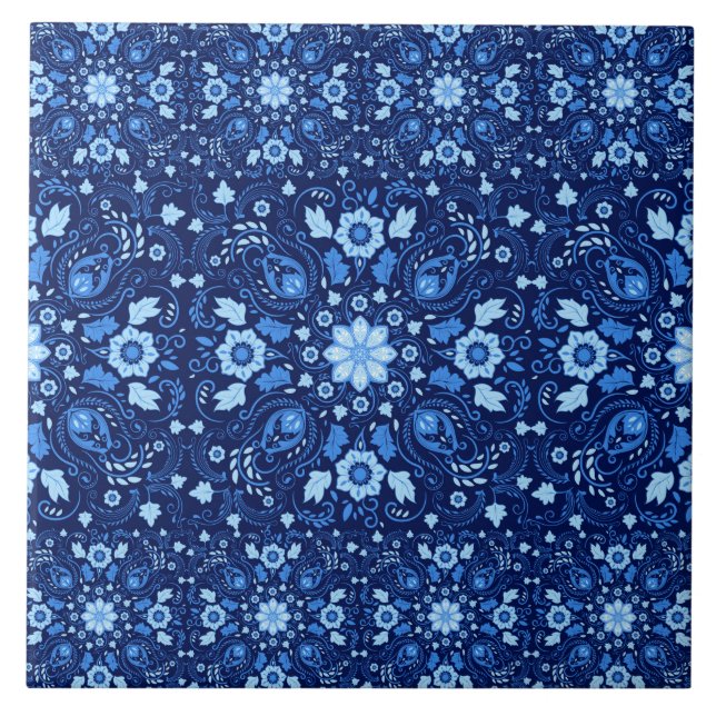 Oriental Damask Tile Shades of blue Kakelplatta (Framsidan)