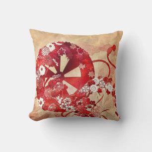 Oriental design i rött, vinrött och krämfärgat kud kudde