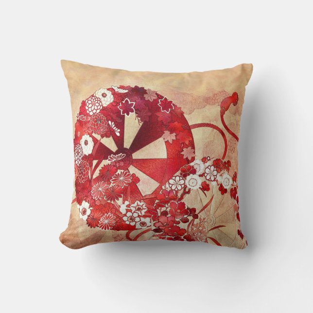 Oriental design i rött, vinrött och krämfärgat kud kudde (Framsida)