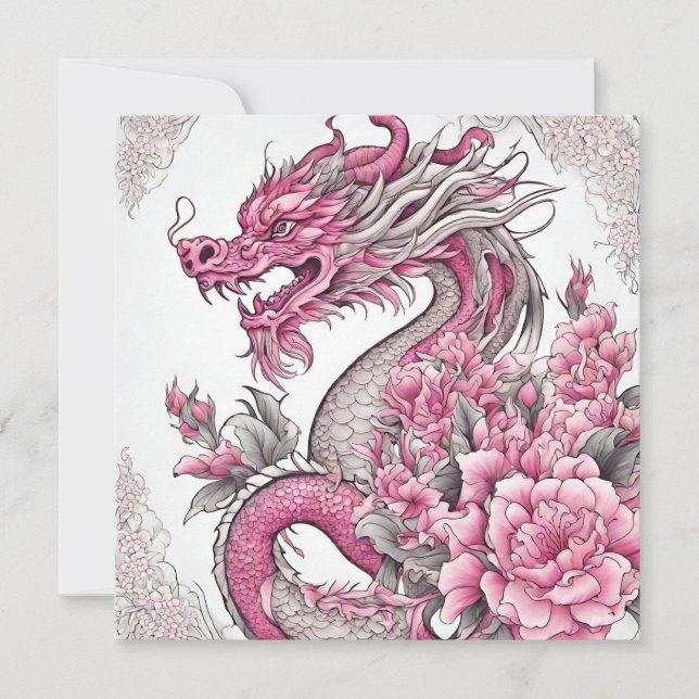 Oriental Dragon and Rosa Flowers Kort (Framsida)
