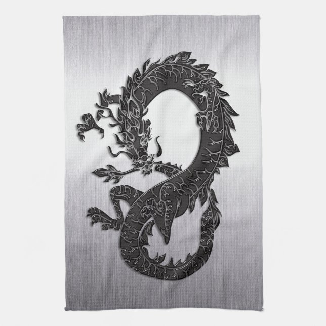 Oriental Dragon Black Kökshandduk (Vertikal)