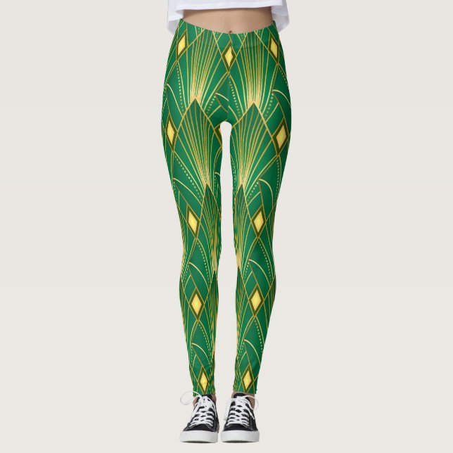 Oriental Elegance: Art Deco Tapet Leggings (Framsida)