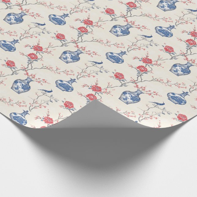 Oriental Elegance: Blue Porcelain and Blommars Presentpapper (Hörn)