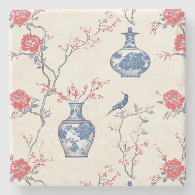 Oriental Elegance: Blue Porcelain and Blommars Stenunderlägg (Framsidan)