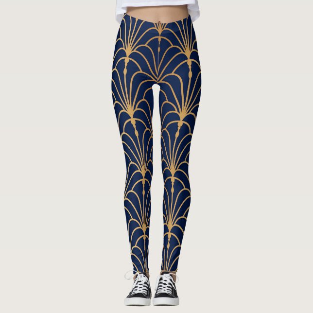 Oriental Elegance: Golden Fläkt Mönster Leggings (Framsida)