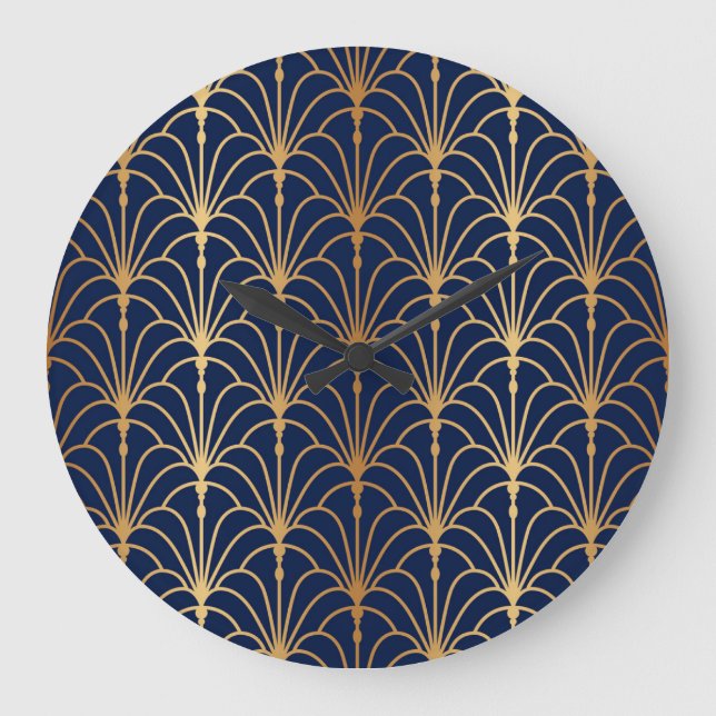 Oriental Elegance: Golden Fläkt Mönster Stor Klocka (Framsida)