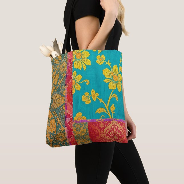 ORIENTAL Färgglad Grön Röd - Toteväska Tygkasse (Närbild)