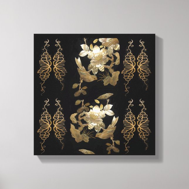 Oriental Flair Birds på Guld Löv Canvastryck (Framsida)