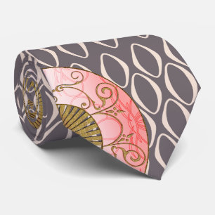 Oriental Fläkt på Retro Loop (Rosa, Guld, Taupe) Slips
