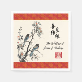 Oriental flower birds Chinese wedding Pappersservett