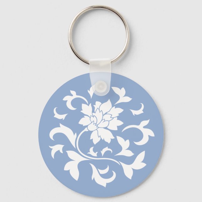 Oriental Flower - Serenity Blue Circular Mönster Nyckelring (Framsida)