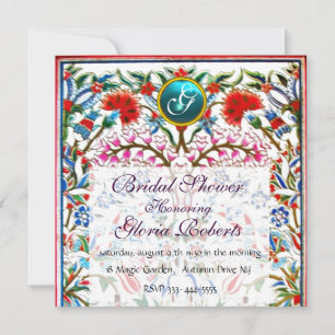 ORIENTAL FLOWERS DAMASK MONOGRAM Blue Aquamarine Inbjudningar
