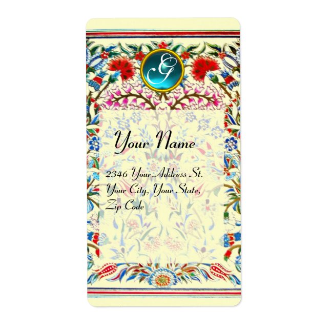 ORIENTAL FLOWERS DAMASK MONOGRAM Blue Cream Fraktsedel (Framsidan)