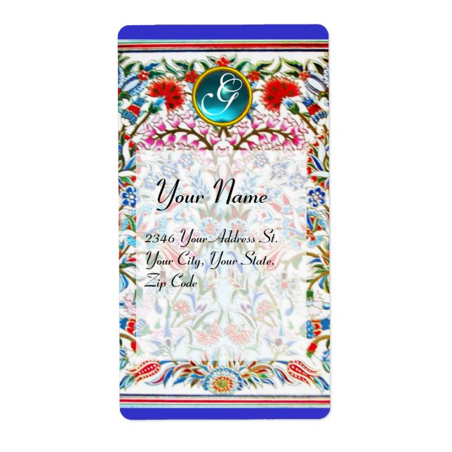 ORIENTAL FLOWERS DAMASK MONOGRAM Blue Red Fraktsedel (Framsidan)