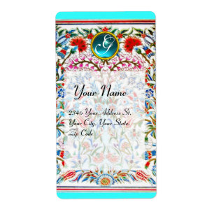 ORIENTAL FLOWERS DAMASK MONOGRAM Blue Turquase Fraktsedel