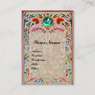 ORIENTAL FLOWERS DAMASK MONOGRAM Red Blue Kraft Visitkort