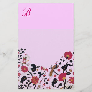 ORIENTAL FLOWERS,FÅGLAR PEACOCKS ROSA BLOMMIGT BREVPAPPER