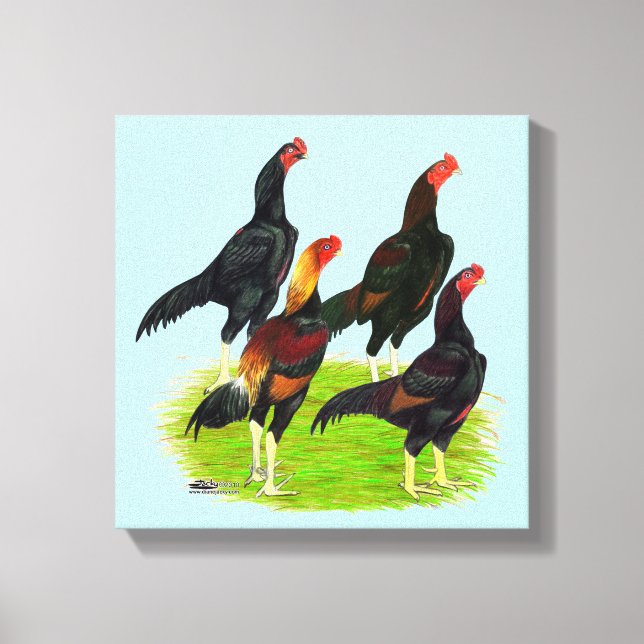 Oriental Game Fowl-kvartetten Canvastryck (Framsida)