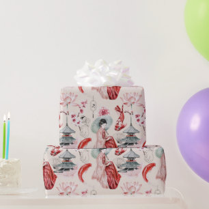 Oriental Geisha, Koi Fish, Japansk Pagoda Presentpapper