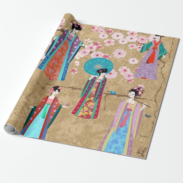 Oriental girl in retro costumejapanese, chinese, a presentpapper (Utrullad)