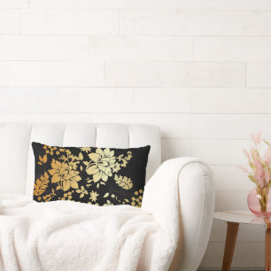 Oriental Golden Flowers on Black Lumbarkudde