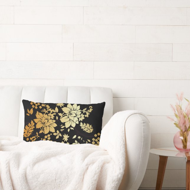 Oriental Golden Flowers on Black Lumbarkudde (Soffa)
