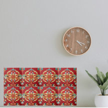 Oriental Golden Flowers Red Background