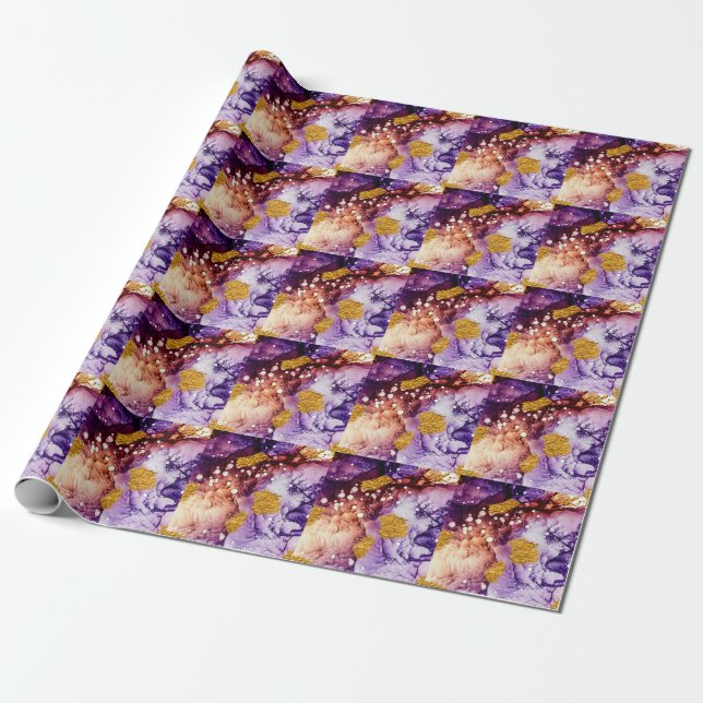 Oriental Golden Swirls Abstrakt Painting Presentpapper (Utrullad)
