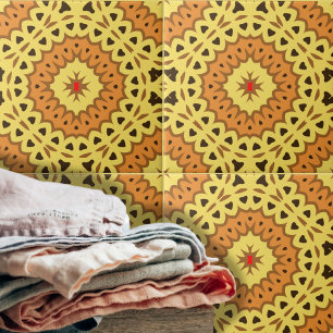Oriental Gult Orange Mosaic Geometric Mönster Kakelplatta