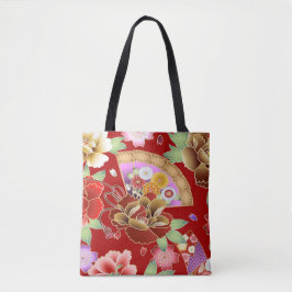 Oriental hand fläkt japanese blommigt tygkasse