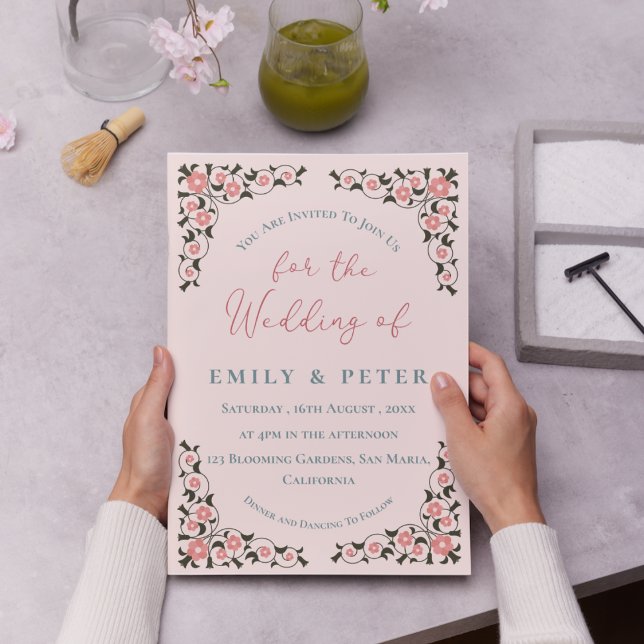 Oriental Inspired Ram Blommigt Gräns Bröllop Inbjudningar (Oriental Inspired Frame Floral Border Wedding Invitation)