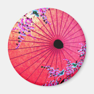 Oriental japanese blommigt rosa målat parasol magnet