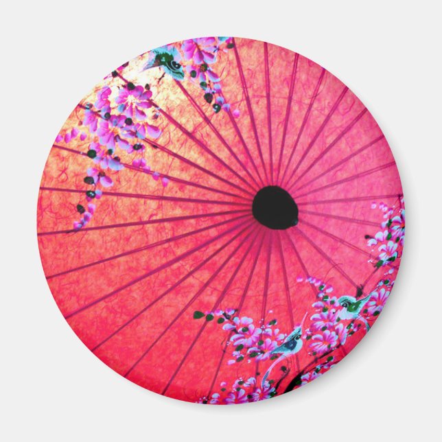 Oriental japanese blommigt rosa målat parasol magnet (Framsidan)