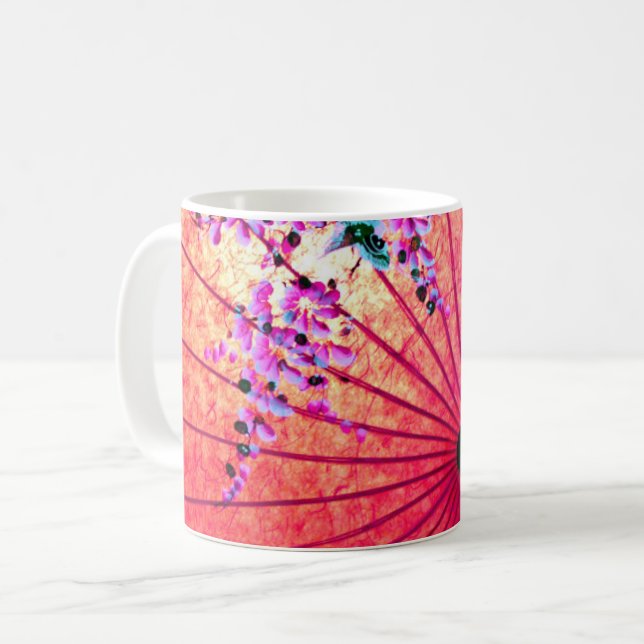 Oriental japanese blommigt rosa parasol kaffemugg (Framsida vänster)