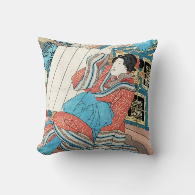 Oriental japanese dam in kimono maiko geisha art kudde (Framsida)