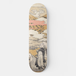 Oriental japanese man sitta beundrar Fuji-vyn Mini Skateboard Bräda 18,5 Cm